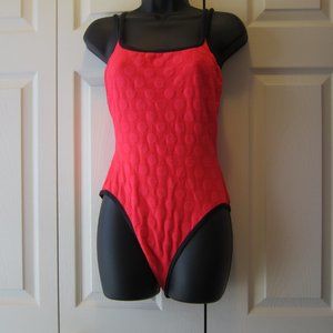 Vintage Baja Blue Double X One Piece Swimsuit Bright Neon Pink Dotted texture